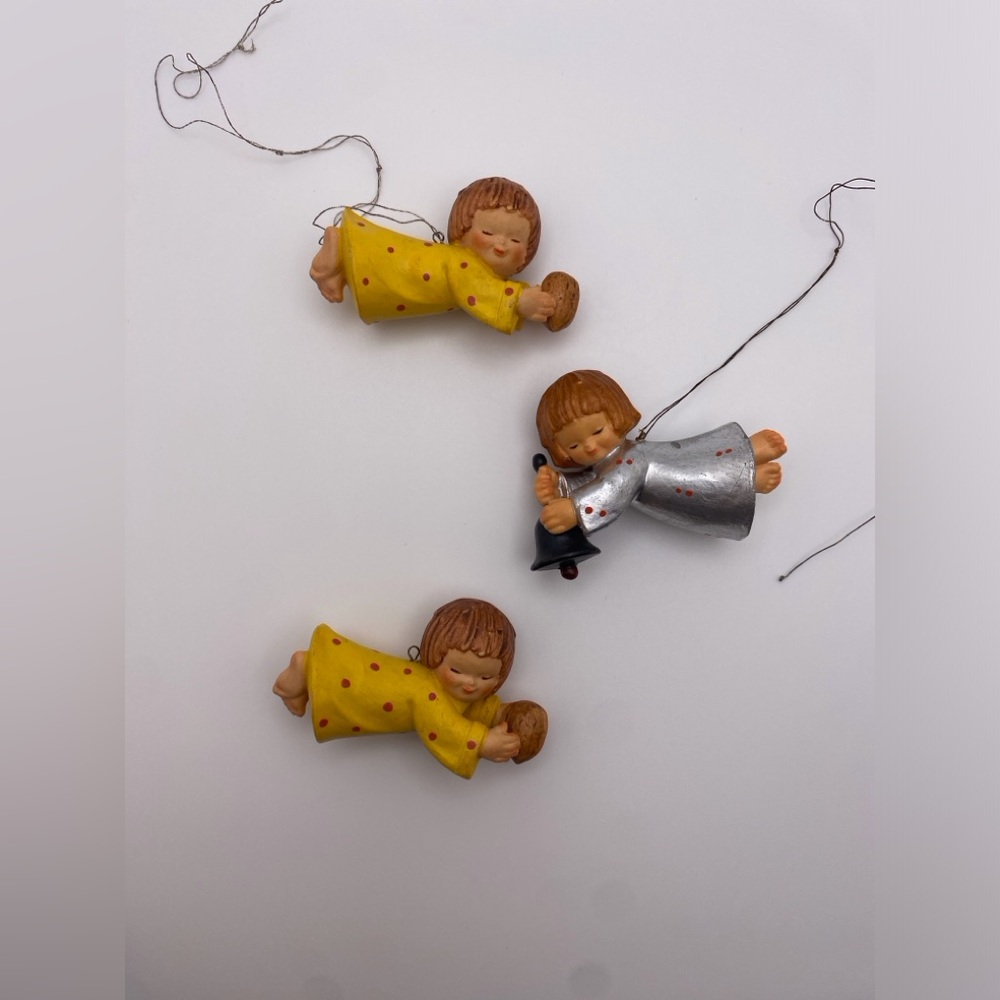 Vintage Anri Ferrandiz Angel Christmas Ornaments Italy Lot of 3 Walnut Bell